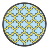 Blaue und gelbe Trellis, Gitter, Quatrefolie Eishockey Puck (Vorderseite)
