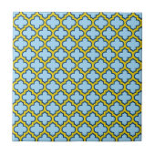 Blaue und gelbe Trellis, Gitter, Quatrefolie Fliese (Vorderseite)