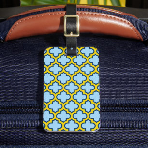 Blaue und gelbe Trellis, Gitter, Quatrefolie Gepäckanhänger