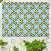 Blaue und gelbe Trellis, Gitter, Quatrefolie Geschirrtuch (Gefaltet)