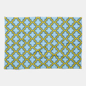 Blaue und gelbe Trellis, Gitter, Quatrefolie Geschirrtuch (Horizontal)