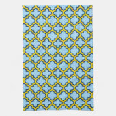 Blaue und gelbe Trellis, Gitter, Quatrefolie Geschirrtuch (Vertikal)