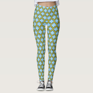 Blaue und gelbe Trellis, Gitter, Quatrefolie Leggings
