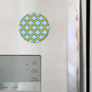 Blaue und gelbe Trellis, Gitter, Quatrefolie Magnet