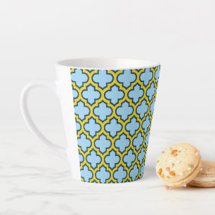 Blaue und gelbe Trellis, Gitter, Quatrefolie Milchtasse