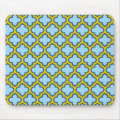Blaue und gelbe Trellis, Gitter, Quatrefolie Mousepad (Vorne)
