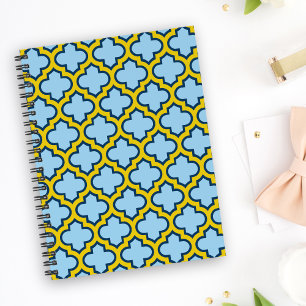 Blaue und gelbe Trellis, Gitter, Quatrefolie Notizblock