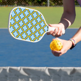 Blaue und gelbe Trellis, Gitter, Quatrefolie Pickleball Schläger