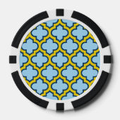 Blaue und gelbe Trellis, Gitter, Quatrefolie Pokerchips (Vorderseite)