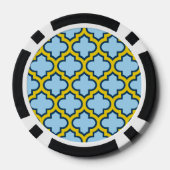 Blaue und gelbe Trellis, Gitter, Quatrefolie Pokerchips (Rückseite)