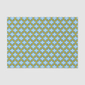 Blaue und gelbe Trellis, Gitter, Quatrefolie Seidenpapier (Vorderseite)