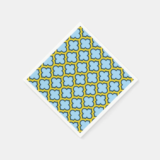 Blaue und gelbe Trellis, Gitter, Quatrefolie Serviette (Ecke)