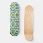 Blaue und gelbe Trellis, Gitter, Quatrefolie Skateboard (Vorderseite)