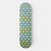Blaue und gelbe Trellis, Gitter, Quatrefolie Skateboard (Vorderseite)