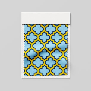 Blaue und gelbe Trellis, Gitter, Quatrefolie Stoff