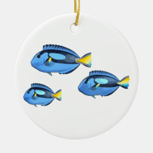 Blaue und gelbe tropische Fische Keramik Ornament