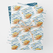 Blaue und gelbe tropische Fische mit festlicher Ko Geschenkpapier Set (Beispiel)