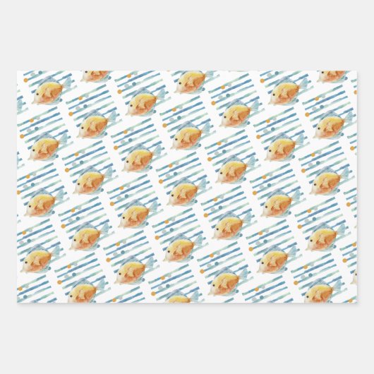 Blaue und gelbe tropische Fische mit festlicher Ko Geschenkpapier Set (Vorderseite)