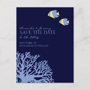 Blaue und gelbe tropische Fische Save the Date Ankündigungspostkarte