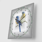 Blaue und gelbe Vögel Grüne Blätterring Blau/Graue Quadratische Wanduhr (Winkel)