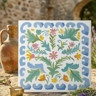 Blaue und gelbe volkstümliche Blumendekorfliese Fliese
