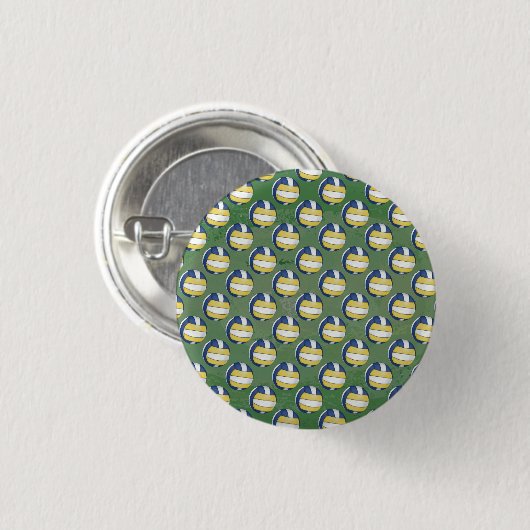 Blaue und gelbe Volleyballmuster Button (Vorne & Hinten)