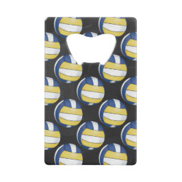 Blaue und gelbe Volleyballmuster Kreditkarten Flaschenöffner