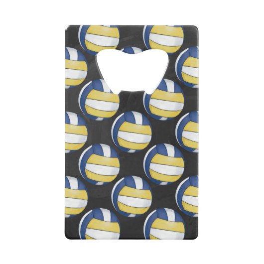 Blaue und gelbe Volleyballmuster Kreditkarten Flaschenöffner (Vorderseite)