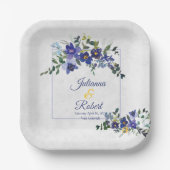 Blaue und gelbe Wasserfarben Hochzeitsnapkins Pappteller (Vorderseite)
