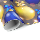 Blaue und gelbe Weihnachtsbälle mit Bows Geschenkpapier (Rolleneckpunkt)