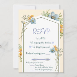 Blaue und gelbe Wildblumen Geometrische RSVP-Karte Einladung