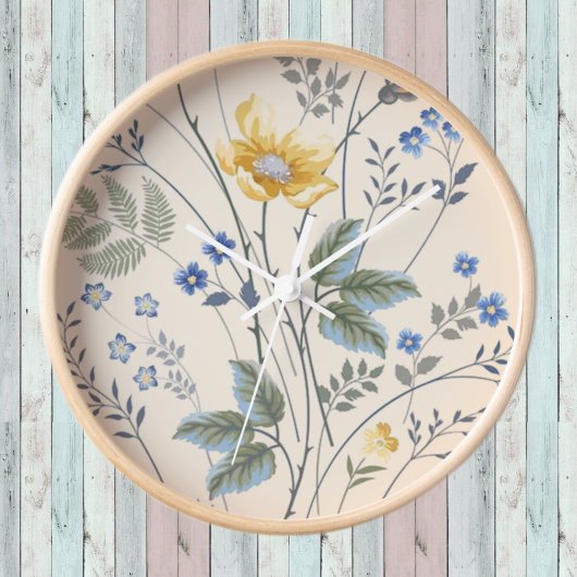 Blaue und gelbe Wildblumen  Uhr