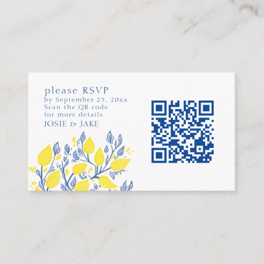 Blaue und gelbe Zitronen UAWG QR-Code Begleitkarte (Vorderseite)