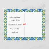 Blaue und gelbe Zitronenfrüchte Ankündigungspostkarte (Rückseite)