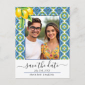 Blaue und gelbe Zitronenfrüchte Ankündigungspostkarte (Vorderseite)