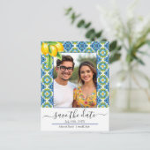 Blaue und gelbe Zitronenfrüchte Ankündigungspostkarte (Stehend Vorderseite)