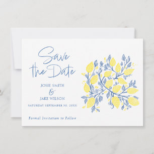 Blaue und gelbe Zitronenweine Save the Date