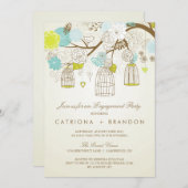 BLAUE UND GELBEN BIRDCAGES ENGAGEMENT PARTEI EINLA EINLADUNG (Vorne/Hinten)