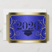 Blaue und goldene Abschlussfeier Einladung (Vorderseite)