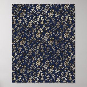 Blaue und goldene abstrakte Art Deco-Blätter Muste Poster