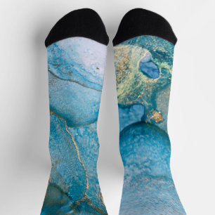 Blaue und goldene abstrakte Flüssigkeitskunst mit Socken