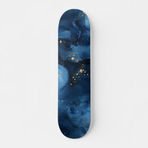 Blaue und goldene abstrakte Nachthimmel Skateboard