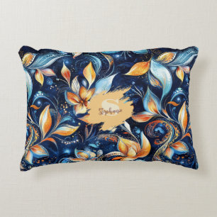 Blaue und goldene abstrakte Paisley-Blätter (2) Dekokissen