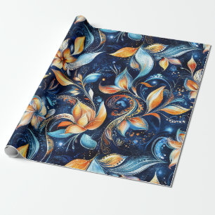 Blaue und goldene abstrakte Paisley-Blätter (2) Geschenkpapier