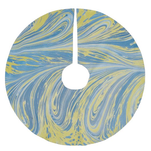 Blaue und goldene abstrakte Welle Polyester Weihnachtsbaumdecke (Vorderseite)