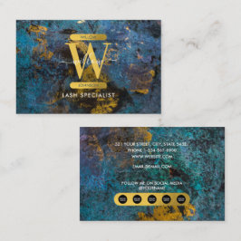 Blaue und goldene Achat-Geode Glitter-Monogramm-Mu Visitenkarte