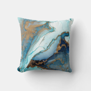 Blaue und goldene Achat-Marmor-Geode Kintsugi Kissen