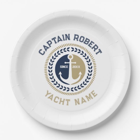 Blaue und goldene Anker für Wasserfahrzeuge Pappteller (Vorderseite)