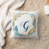 Blaue und goldene Aquarellfarbe unter der Meeresmo Kissen (Decke)