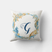 Blaue und goldene Aquarellfarbe unter der Meeresmo Kissen (Rückseite)